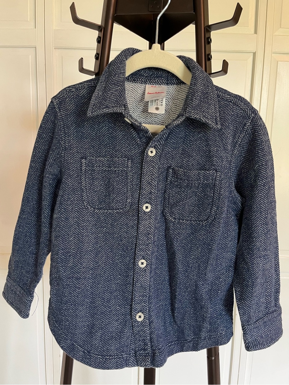 Hanna Andersson Toddler Navy Herringbone Button-Up Shirt